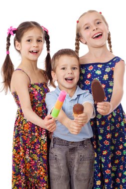 Three kids with ice cream clipart