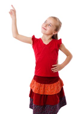 Little girl with empty pointing hand clipart