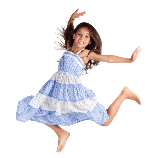 跳跃的快乐的女孩 — 图库照片