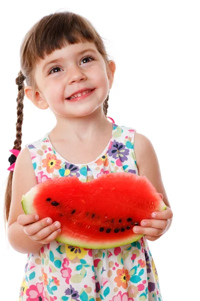 수박을 먹고 있는 어린 소녀 — 스톡 사진