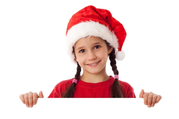 Christmas girl standing with empty blank — Stock Photo, Image