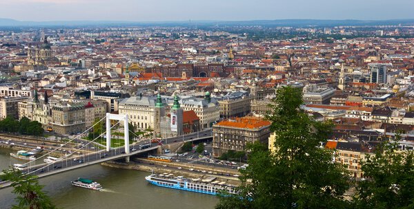 Panoramic view of Budapest from the Buda (west) side of the city.