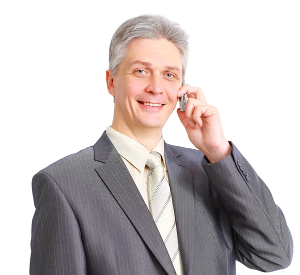Hombre guapo posando con un teléfono — Foto de Stock