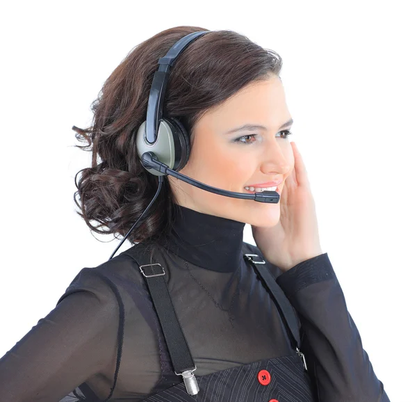 Krásný obchodní žena hovoří do telefonu. izolované na bílém pozadí. — Stock fotografie