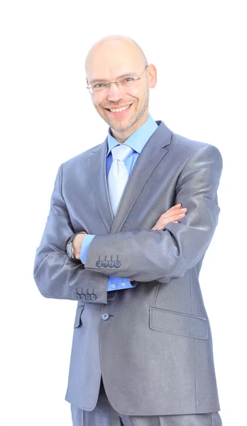 Porträt eines glücklich lächelnden Geschäftsmannes, isoliert auf weißem Backgr — Stockfoto