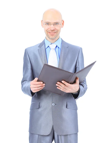 Πορτρέτο του ευτυχής χαμογελαστός άνθρωπος των επιχειρήσεων, απομονώνονται σε λευκό έκφραση — Φωτογραφία Αρχείου
