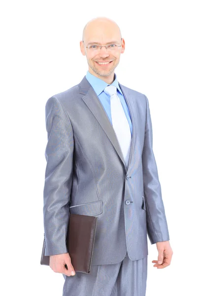 Портрет счастливого улыбающегося бизнесмена, изолированного на белом фоне — стоковое фото