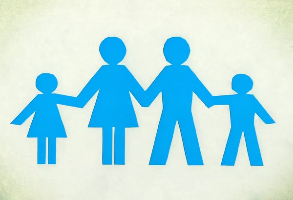 Família desenhada de azul isolado em um fundo branco . — Fotografia de Stock