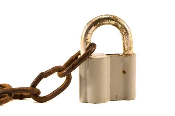 Isolated lock and rusty chain — Stock Photo, Image