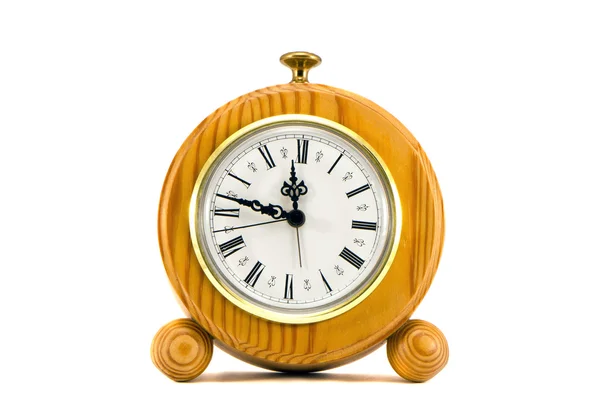 Isolated on white wooden clock — Stock Photo, Image