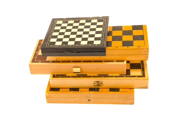 Beyaz vintage satranç kutulara izole — Stok fotoğraf