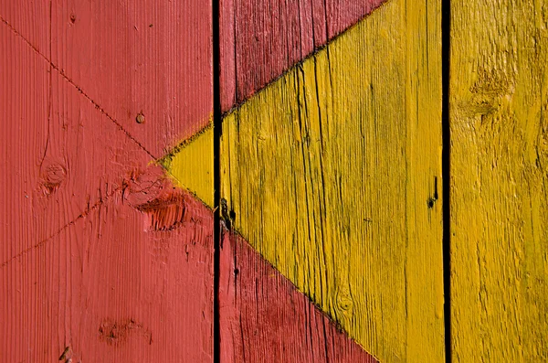 Amarelo e vermelho pintado de madeira quadro fundo — Fotografia de Stock
