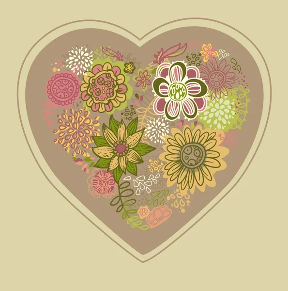花卉装饰在心的形状 — 图库矢量图片