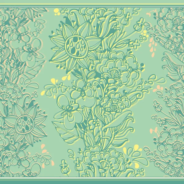 Nahtloser floraler Rand. Band mit Blüten und Blättern — Stockvektor