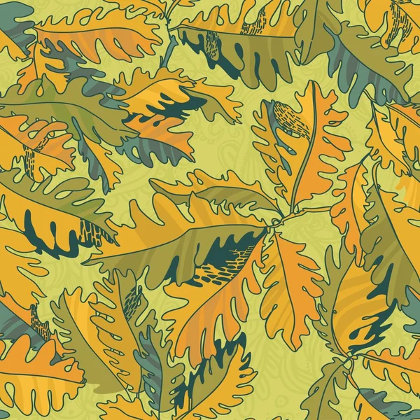 カシの葉、シームレスなパターンと秋の背景 — ストックベクタ