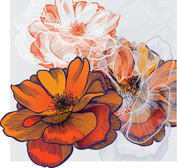 開花のバラとバック グラウンドを抽象的な手描画。ベクトル. — ストックベクタ