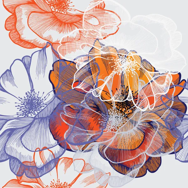 Безшовний абстрактний квітковий фон з трояндами, малювання вручну. Векторні . — стоковий вектор