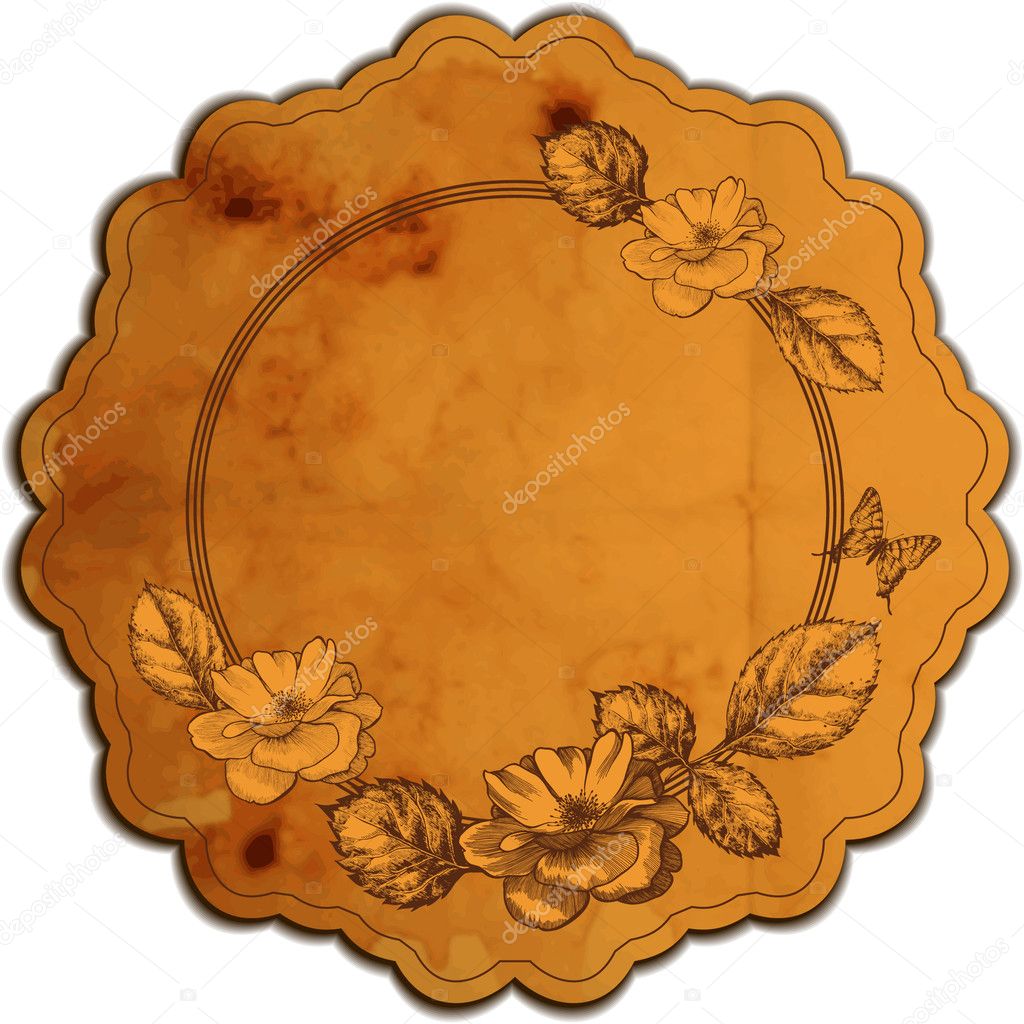 Vintage round frame adorned with roses. Vector illustration.