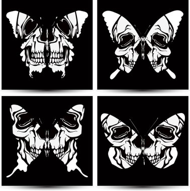 Set butterflies to skulls. Vector illustration. clipart