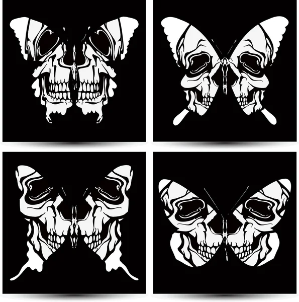 Set butterflies to skulls. Vector illustration. — Stock Vector