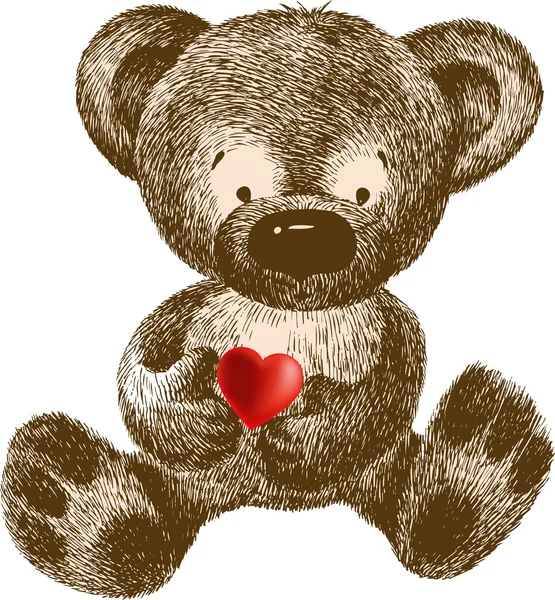 Medvídek se srdcem, ruční kreslení. vektorové ilustrace. — Stockový vektor