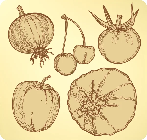 Λαχανικά και φρούτα που, χέρι-κατάρτιση. εικονογράφηση φορέας. — Διανυσματικό Αρχείο