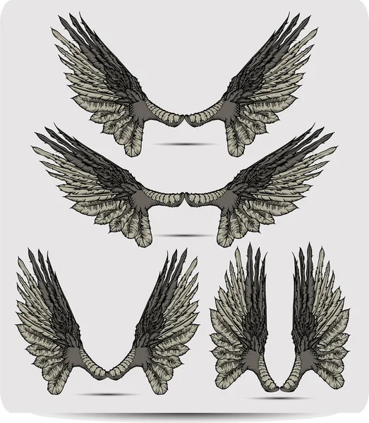 Крылья ставят ворона, рисуют вручную. Векторная иллюстрация . — стоковый вектор