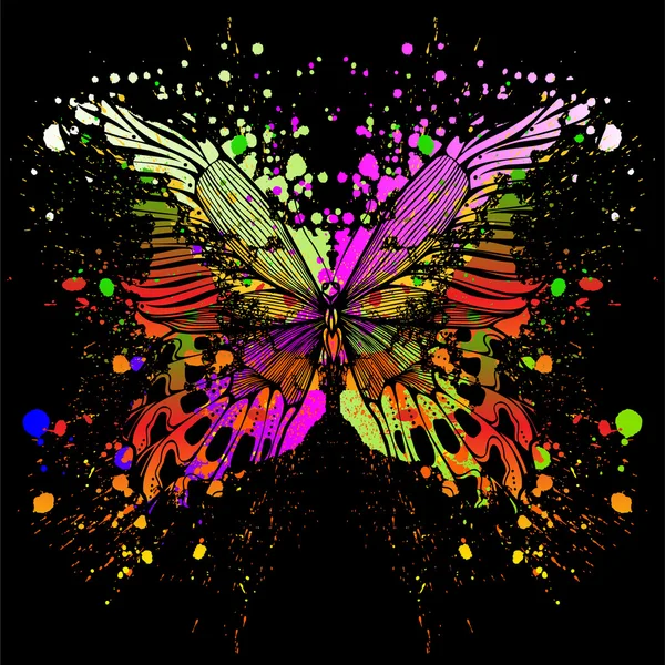 Mariposa sobre fondo de con manchas de color. Ilustración vectorial . — Vector de stock