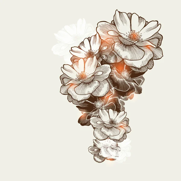 Fondo floral con rosas florecientes, dibujo a mano. Ilustración vectorial. Eps10 — Archivo Imágenes Vectoriales