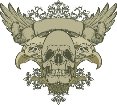 Skull with wings and double-headed eagle, hand-drawing. Vector illustration. clipart