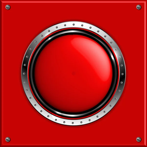Червоний абстрактний металевий фон з круглим глянсовим банером, вектор . — стоковий вектор