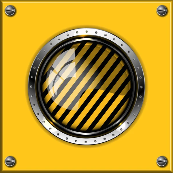 Gelber abstrakter metallischer Hintergrund mit rundem Hochglanzbanner, Vektor. — Stockvektor