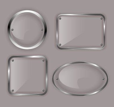 Set of glass plates in metal frames. Vector illustration. clipart