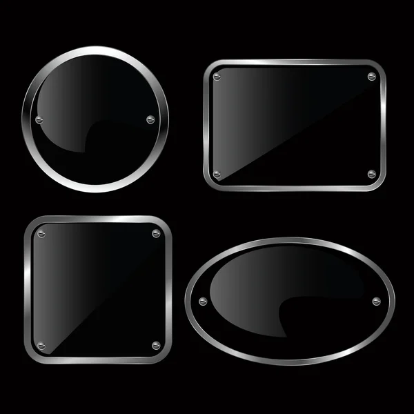 Glossy black plate set. Vector illustration. — Stock Vector