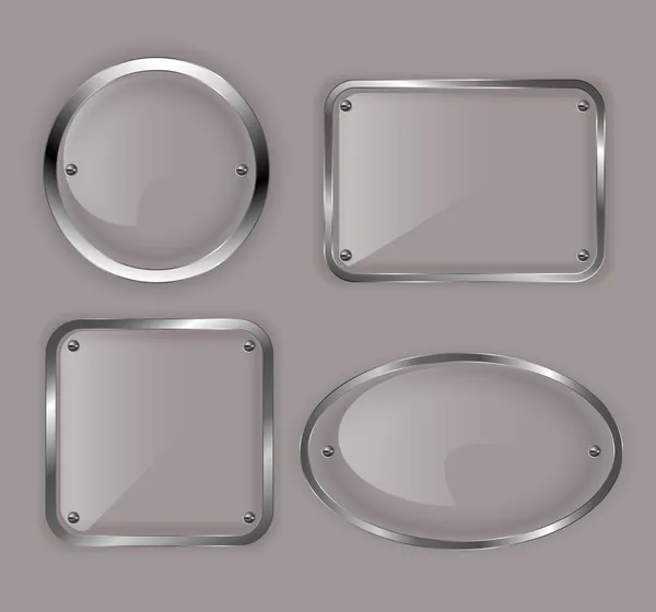 Set of glass plates in metal frames. Vector illustration. — Stock Vector