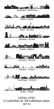 Skyline of the capital cities of the european union - set 01 clipart