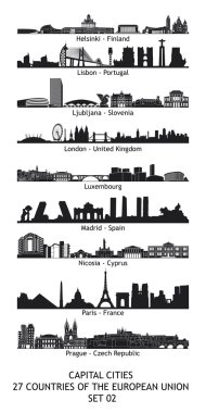 Skyline of the capital cities of the european union - set 02 clipart