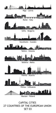 Skyline of the capital cities of the european union - set 03 clipart