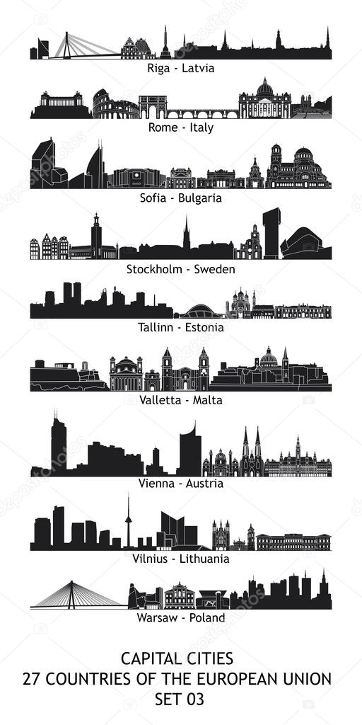 Skyline of the capital cities of the european union - set 03