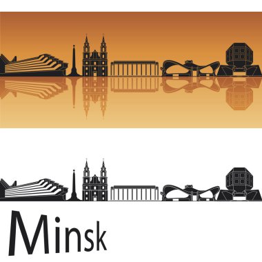 Minsk skyline in orange background clipart