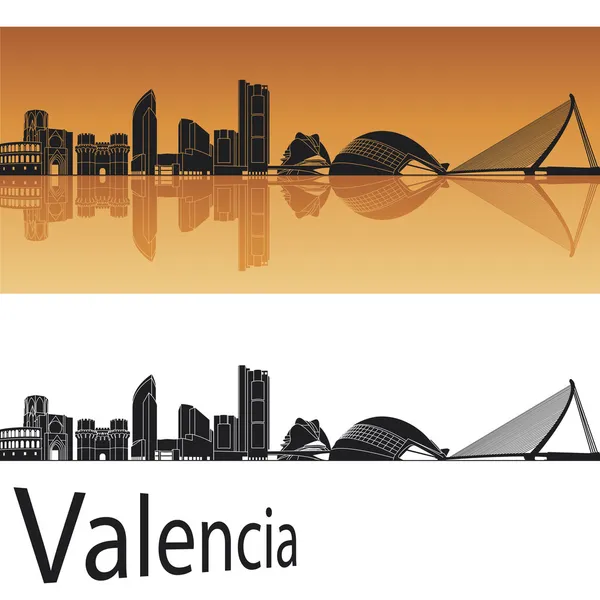 Skyline Valencia em fundo laranja em arquivo vetorial editável —  Vetores de Stock