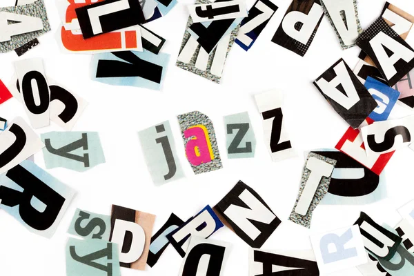 Inscripción de jazz hecha con letras recortadas — Foto de Stock