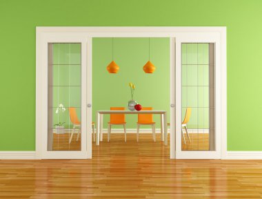 Green and orange dining room clipart