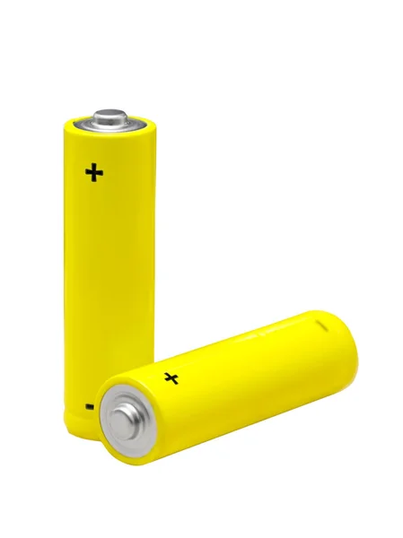 Dvě žluté aa baterie — Stock fotografie