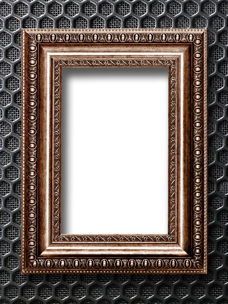 Рамка для изображения на фоне черной стальной сетки — стоковое фото