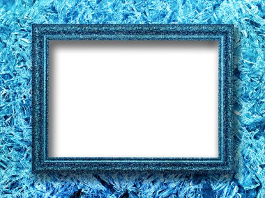 Ice picture frame on a background of ice crystals clipart