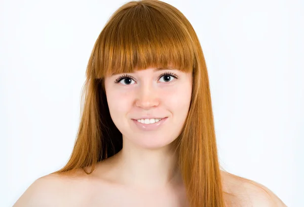 Beautiful young red-haired woman with long beauty straight hair. — Stock Photo, Image