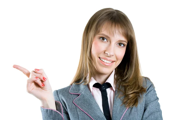Erfolgreiche Geschäftsfrau. isoliert über grauem Hintergrund — Stockfoto