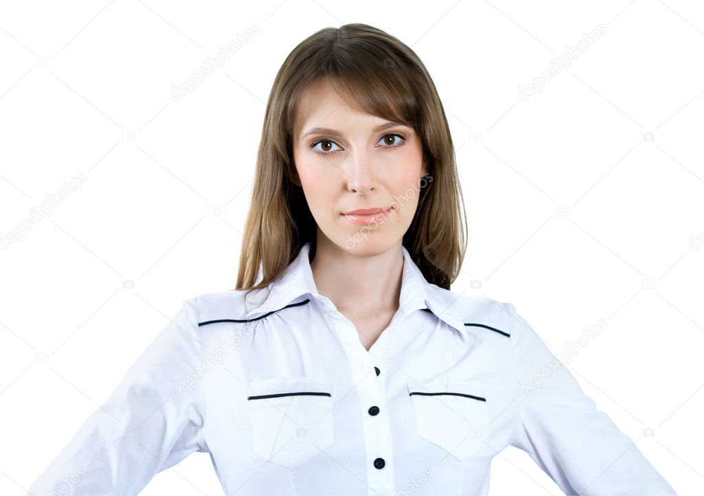 Successful business woman. Isolated over gray background