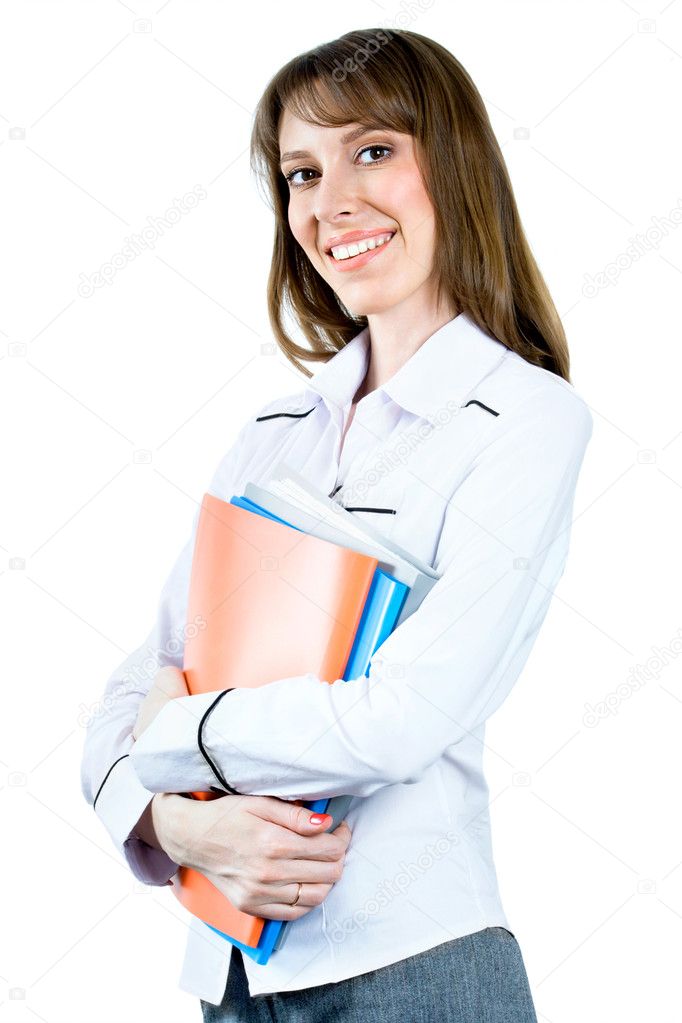 Successful business woman. Isolated over gray background